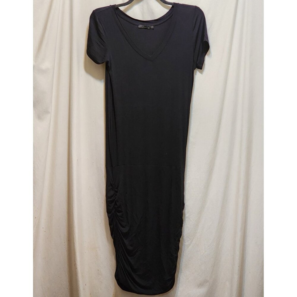 Prana Black V-Neck Ruched Side Maxi Dress Short Sleeve XL